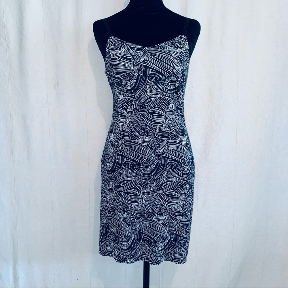 Black and White Spaghetti Strap Midi Cocktail Dress
